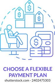 2D choose a flexible payment plan thin line gradient icon concept, isolated vector, blue illustration representing online therapy.