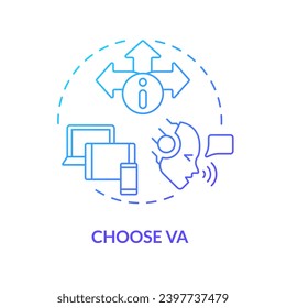 2D choose VA thin line gradient icon concept, isolated vector, blue illustration representing voice assistant.