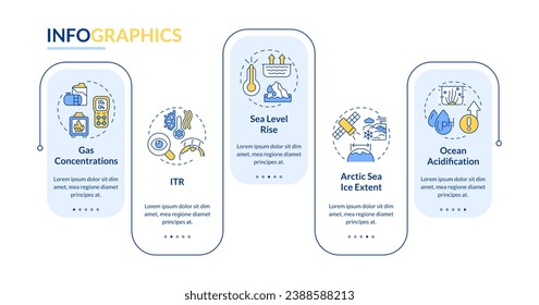 2D climate metrics vector infographics template with simple thin line icons, data visualization with 5 steps, process timeline chart.