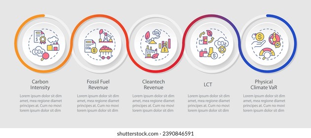 2D climate metrics vector infographics template with line icons, data visualization with 5 steps, process timeline chart.