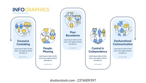 2D codependent relationship vector infographics template, data visualization with 5 steps, process timeline chart.