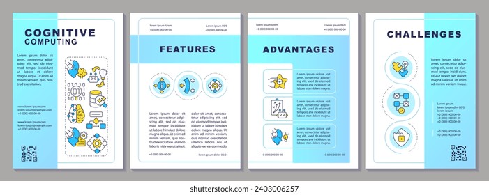 2D cognitive computing creative brochure template, leaflet design with thin line icons, 4 vector layouts.