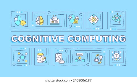2D cognitive computing text with various thin line icons concept on green monochromatic background, editable vector illustration.