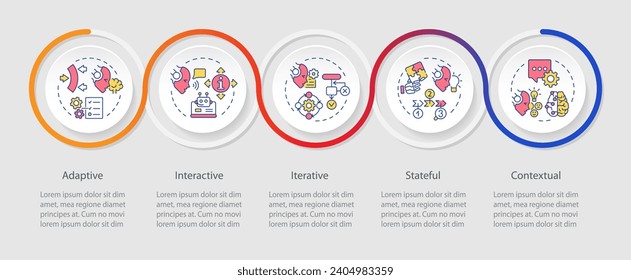 2D cognitive computing vector infographics template with creative thin line icons, data visualization with 5 steps, multicolor process timeline chart.
