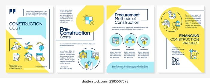 2D colorful construction cost brochure template, leaflet design with thin linear icons, 4 vector layouts.