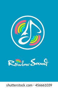 2D colorful rainbow umbrella with stylized musical note on a colored background