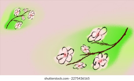 2D colorfull flower background with spring tree