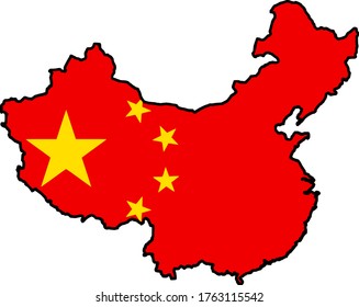 A 2D Colour Vector Image Of The Outline Of The Map Of Mainland China, With The Flag On It