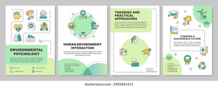 2D creative gradient environmental psychology brochure template, leaflet design with thin linear icons, 4 vector layouts.
