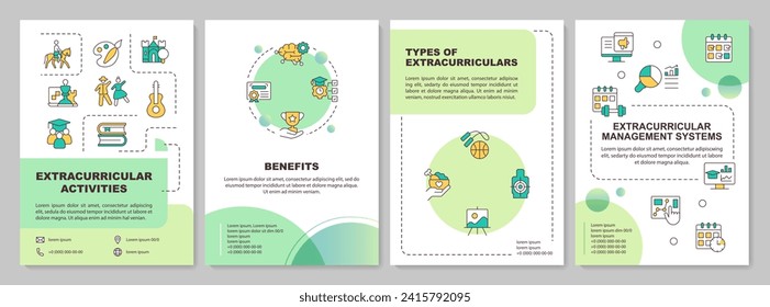 2D creative gradient extracurricular activities brochure template, leaflet design with thin linear icons, 4 vector layouts.