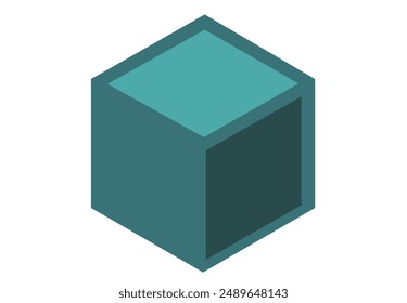 A 2D cube with 3 sides shown. Editable Clip Art.