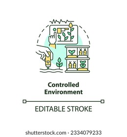 2D customizable controlled environment icon representing vertical farming and hydroponics concept, isolated vector, thin line illustration.