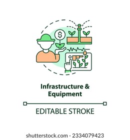 2D customizable infrastructure and equipment icon representing vertical farming and hydroponics concept, isolated vector, thin line illustration.