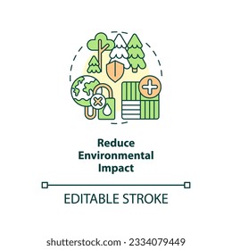 2D customizable reduce environmental impact icon representing vertical farming and hydroponics concept, isolated vector, thin line illustration.