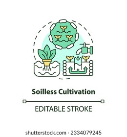 2D customizable soilless cultivation icon representing vertical farming and hydroponics concept, isolated vector, thin line illustration.