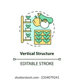 2D customizable vertical structure icon representing vertical farming and hydroponics concept, isolated vector, thin line illustration.