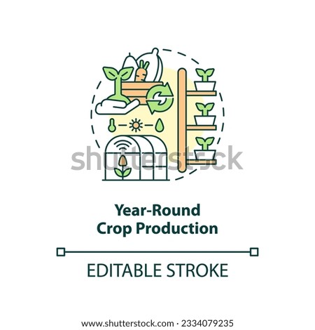 2D customizable year-round crop production icon representing vertical farming and hydroponics concept, isolated vector, thin line illustration.