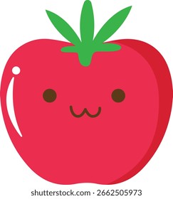  2d cute red apple illustration with a smiling face. Great for healthy food, fruit, or education themes.