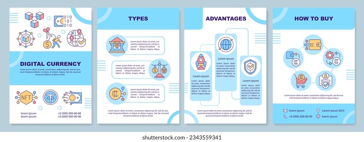 2D digital currency brochure template, leaflet design with thin line icons, 4 vector layouts.