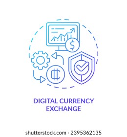 Icono de línea delgada gradiente de cambio de moneda digital 2D, vector aislado, ilustración que representa moneda digital.