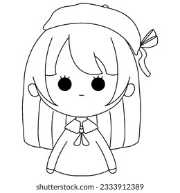  2D drawing of children girls. faces of girls on white background.