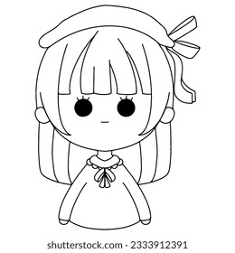  2D drawing of children girls. faces of girls on white background.