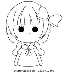  2D drawing of children girls. faces of girls on white background.