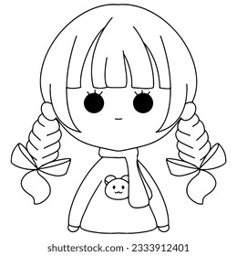  2D drawing of children girls. faces of girls on white background.