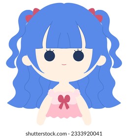  2D drawing of children girls. faces of girls on white background.