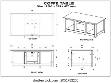 2d drawing of Coffe Table furniture. to be produced