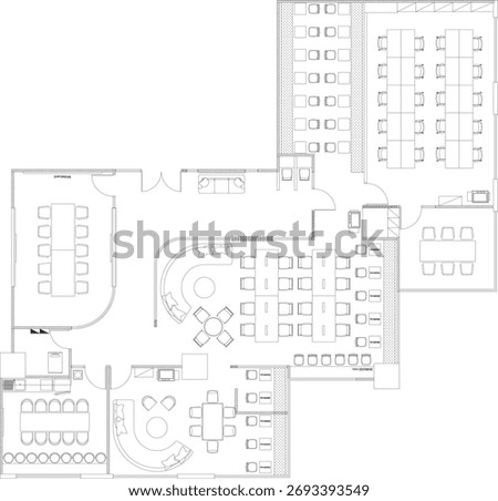 2D Drawing Interior Design – Modern Office Layout Plan with Meeting Area, Lounge Zone, and Staff Workspace