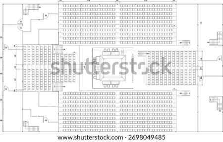 2D Drawing Layout Design for Boxing Arena with Seating Arrangement, Stage, and Entrance–Exit Plan