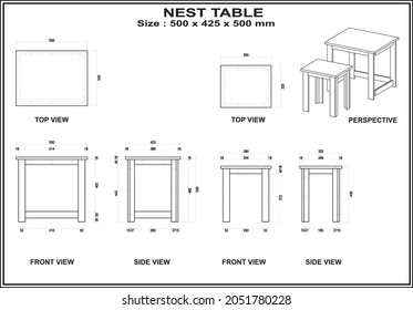 2d drawing of Nest Table furniture. to be produced