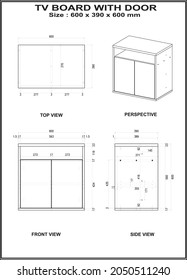 2d drawing of tv board furniture. to be produced