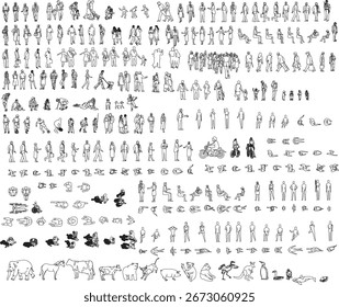 Ilustración vectorial de Dibujo 2D – Personas con Diferentes Poses y Animales Colección