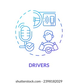 2D drivers thin line gradient icon concept, isolated vector, blue illustration representing voice assistant.