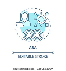 2D editable ABA blue thin line icon concept, isolated vector, monochromatic illustration representing behavioral therapy.