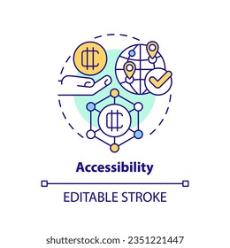 2D editable accessibility thin line icon concept, isolated vector, multicolor illustration representing digital currency.