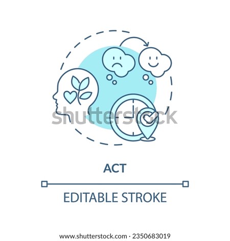 2D editable ACT blue thin line icon concept, isolated vector, monochromatic illustration representing behavioral therapy.
