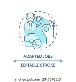 2D editable adapted jobs thin line icon concept, isolated vector, blue illustration representing unretirement.