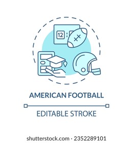 2D editable american football blue thin line icon concept, isolated vector, illustration representing athletic scholarship.