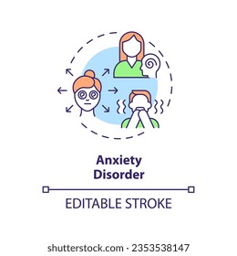 2D editable anxiety disorder thin line icon concept, isolated vector, multicolor illustration representing behavioral therapy.