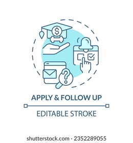 2D editable apply and follow up blue thin line icon concept, isolated vector, illustration representing athletic scholarship.