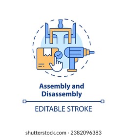 2D editable assembly and disassembly icon representing moving service, simple isolated vector, multicolor thin line illustration.