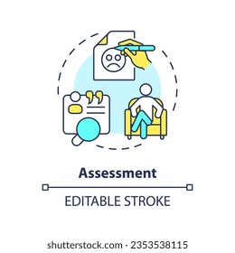 Evaluación editable 2D concepto de icono de línea delgada, vector aislado, ilustración multicolor que representa terapia conductual.