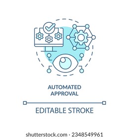 Diseño de icono de línea delgada de aprobación automatizada editable en 2D, vector aislado, ilustración azul que representa la gestión de proveedores.