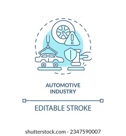 2D editable automotive industry thin line icon concept, isolated vector, blue illustration representing product liability.