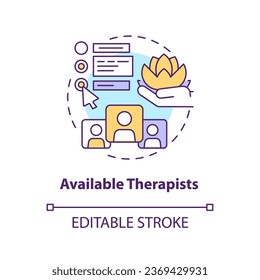 2D editable available therapists thin line icon concept, isolated vector, multicolor illustration representing online therapy.