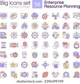 2D editable big icons set representing enterprise resource planning, isolated vector, multicolor linear illustration.