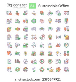 2D editable big line icons set representing sustainable office, isolated vector, linear illustration.